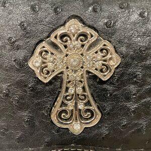 NWOT Ostrich print Rhinestone Silver Cross checkbook wallet
